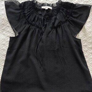 Loft  Petite Large Flutter Sleeve Shirt Black